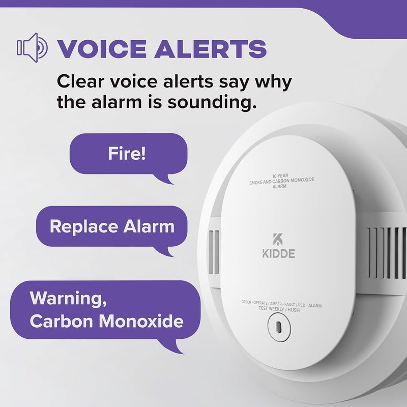 Kidde Smoke & Carbon Monoxide Detector, 10-Year Battery Powered, Voice Alerts, LED Warning Light Indicators - Image 4
